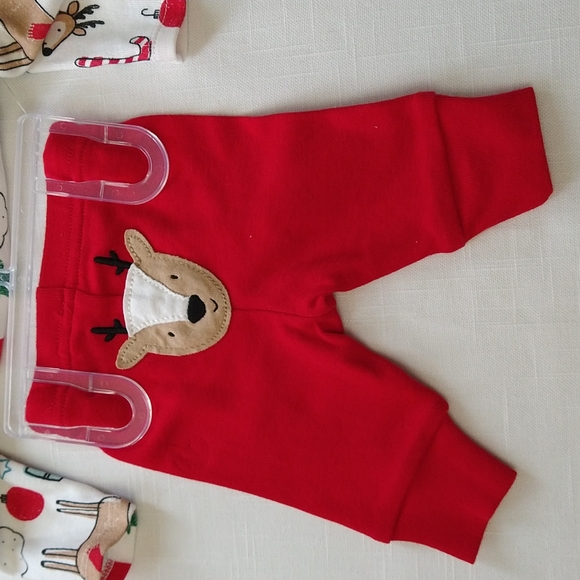 Christmas Reindeer Baby Newborn 2pc set Long Sleeve Bodysuit And Red Pants - Picture 6 of 12
